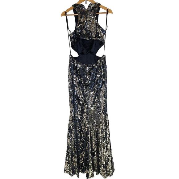 Jay Godfrey Navy Stanfield Dress Sequined Evening Prom Mermaid Gown Maxi Size 10 - Picture 3 of 12